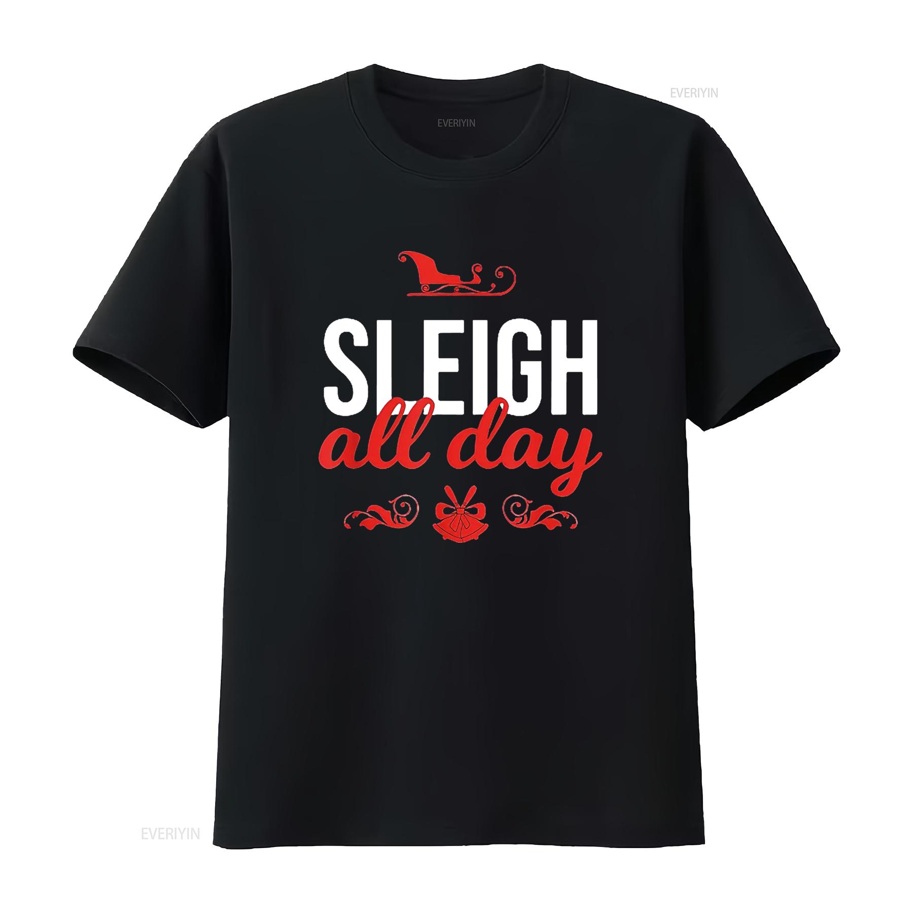 

Xmas Women Girls Santa Slay Sleigh All Day Christmas Puns T Shirt Black vintage Washed Casual Versatile Comfortable graphic 4XL