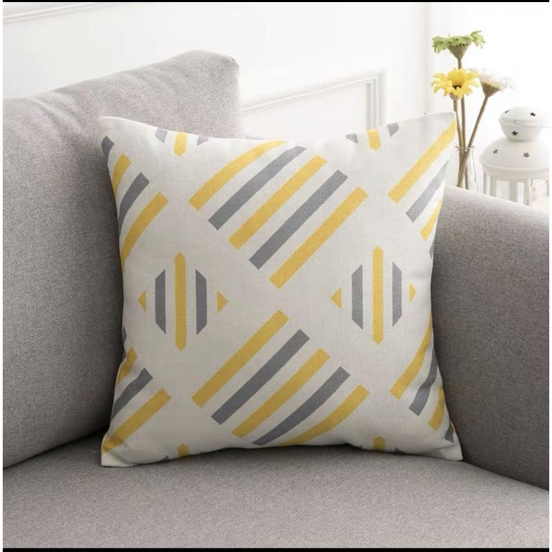 Geometric Pillowcase, Yellow and Gray Geometric Peach Skin Velvet Printed Pillow Cushion Cover, Sofa Car Backrest