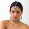 Diamond-encrusted Round Tassel Earrings NecklaceHair ChainThree-piece Set Retro Forehead Chain