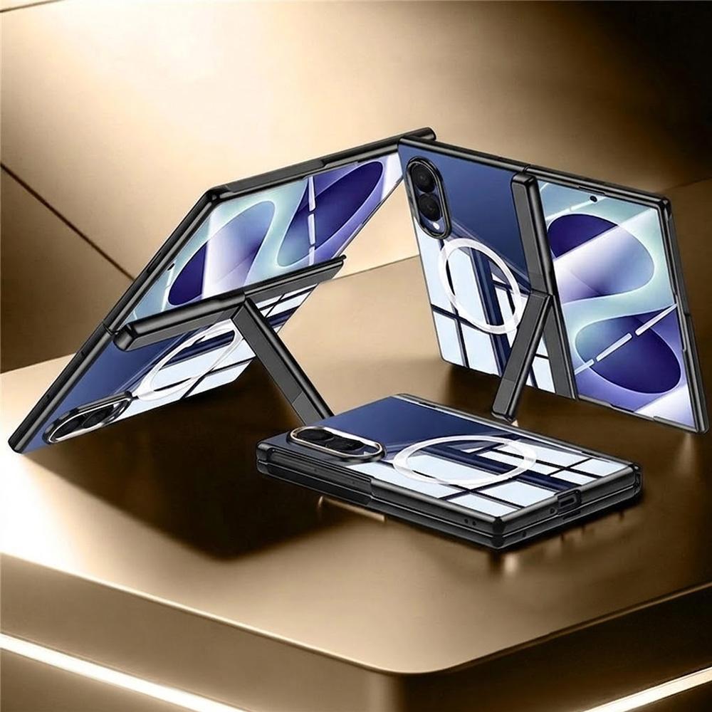 Transparent case for Samsung Galaxy Z Fold 8, with stand and glass for external screen, for MagSafe, black frame