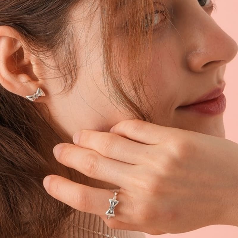 BELLOOGGI Sweet bow ring Natural white topaz butterfly ribbon ring