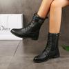 New Large Size Women's Shoes Round Head Thick Heel Lace-up Side Zipper Solid Color Medium Tube Women's Martin Boots Wish