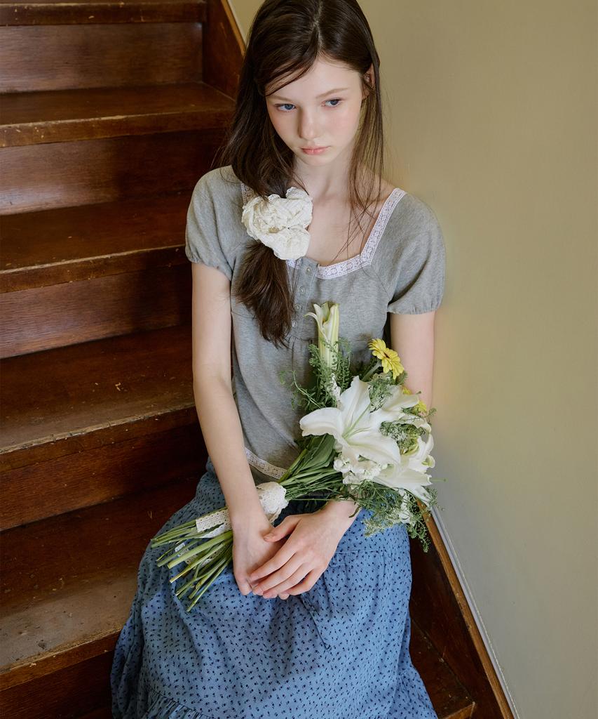 Letter From Moon Mine Tiered Long Skirt (Blue)