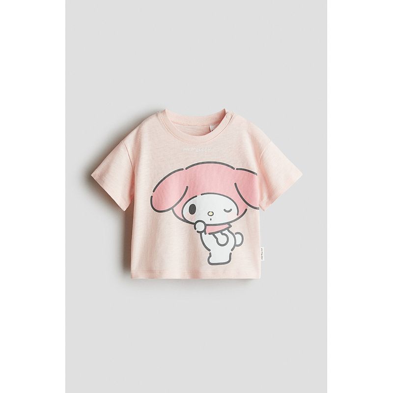 

[Sanrio Joint Name] HM Children s Clothing Baby Girl s T-shirt 2025 Summer New Arrival Print Pattern Short Sleeve 1286476 Light peach pink/My Melody 100/56(2-3Y)