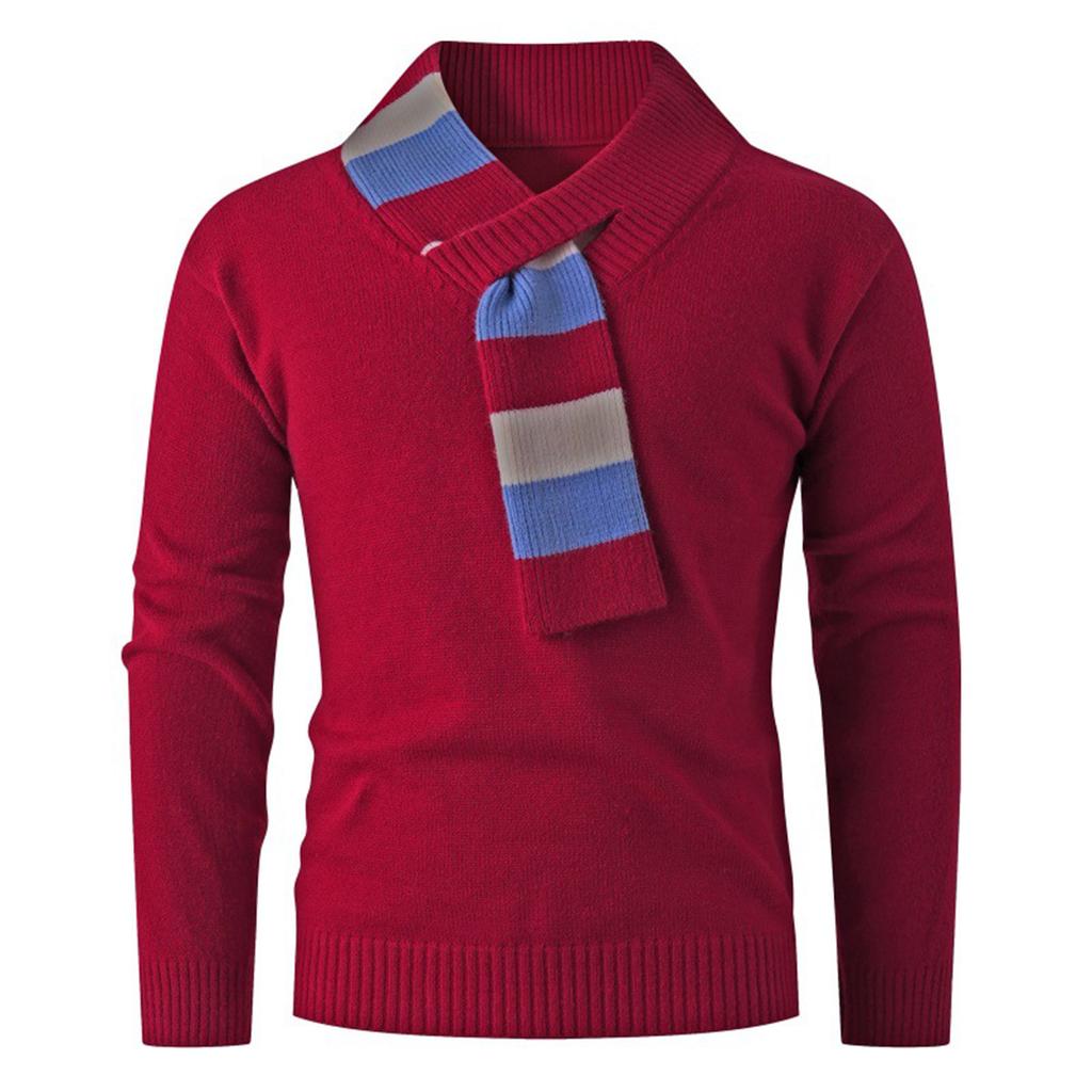 Men's Sweater Fashion Color Matching Personality V-neck Casual Knitted Bottoming Shirt