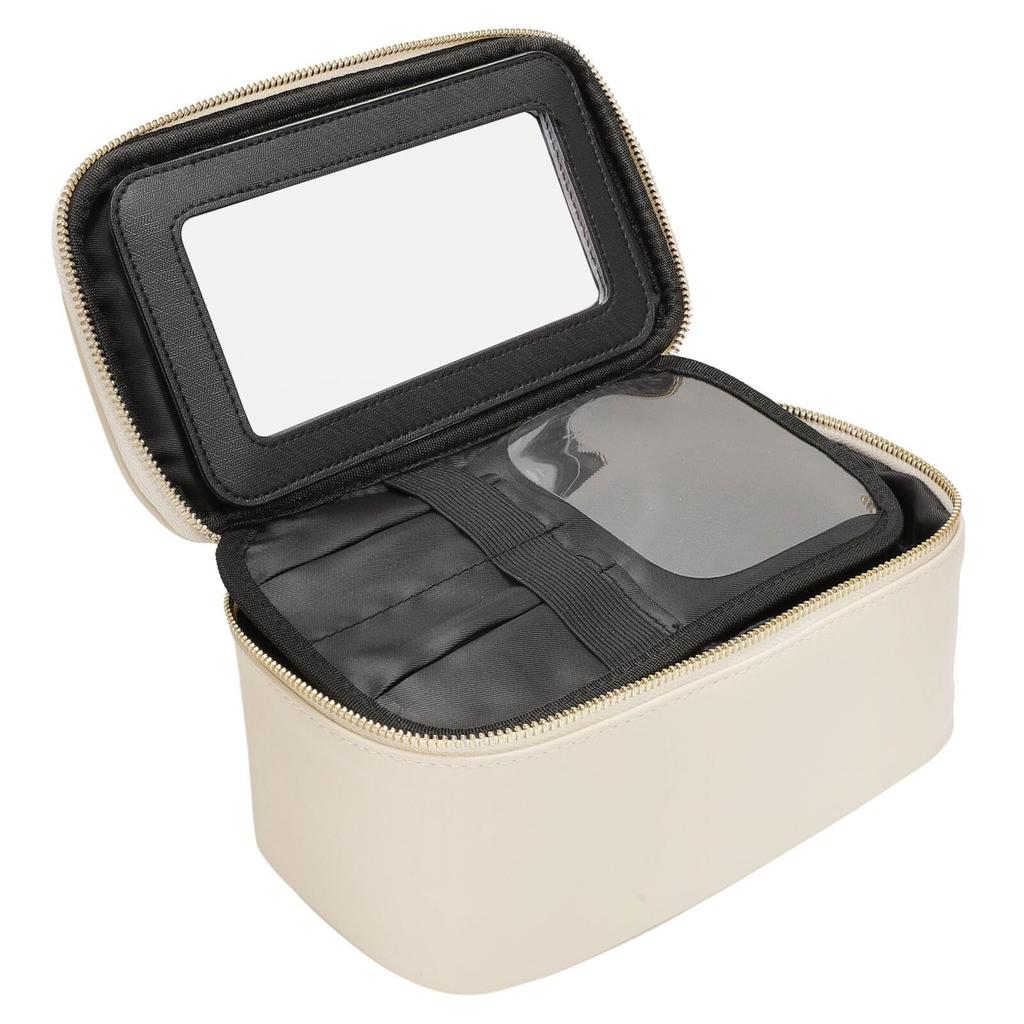 ATiC Large Capacity Makeup Pouch with Removable Vanity Style Cosmetic Small Perfect for Makes a Great Beige Mirror, Bag, Portable, Organizer,