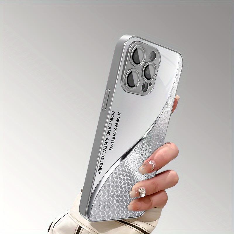 Metallisch texturiertes Muster mit Wellenlinien Gehärtetes Glas Handyhülle für iPhone 17 Pro Max 16 15 14 13 12 11 Pro 16 Plus 17 Air Cover
