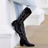 Vintage Western Cowgirl Embroidered Knee-High Boots For Women Fashion Comfort Point Toe Chunky Heels Cowboy Long Booties Woman