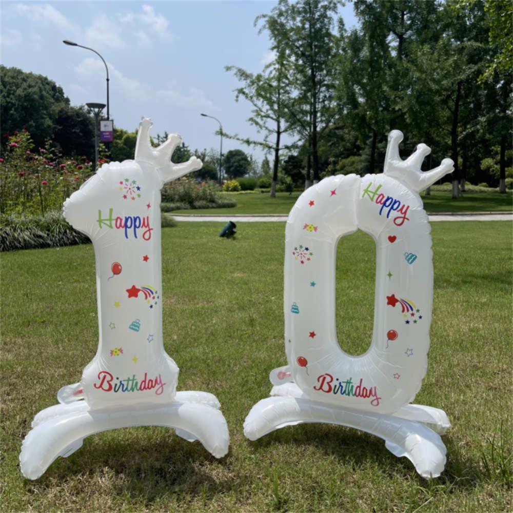 32 Inch Number Balloon Standing White Crown Digital Balloon Ins Style Aluminum Film Balloon Children Birthday Party