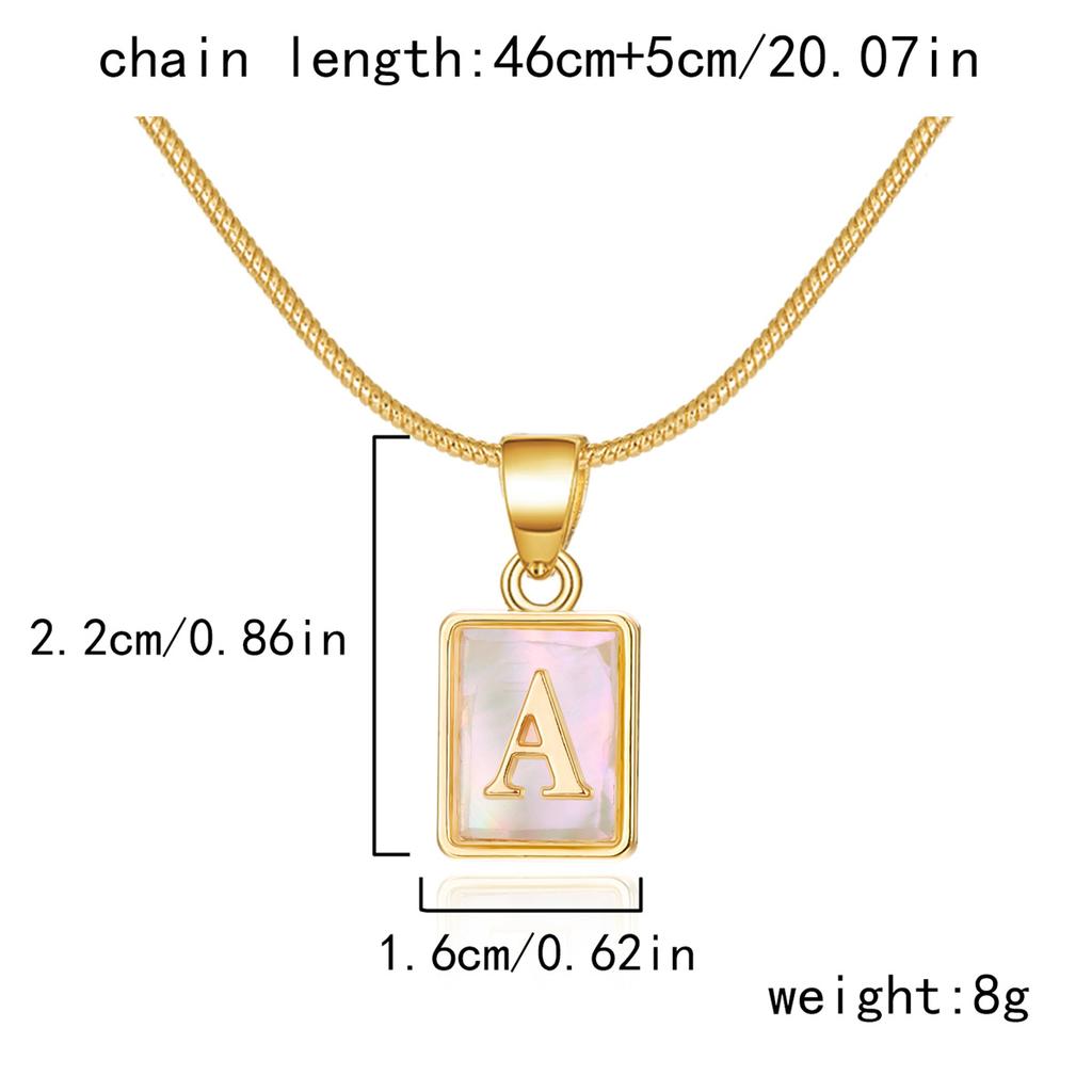 Fashion 26 Initial Letters Pendant Necklace For Women Gold Color A-Z Alphabet Square Shell Snake Chain Choker Birthday Jewelry