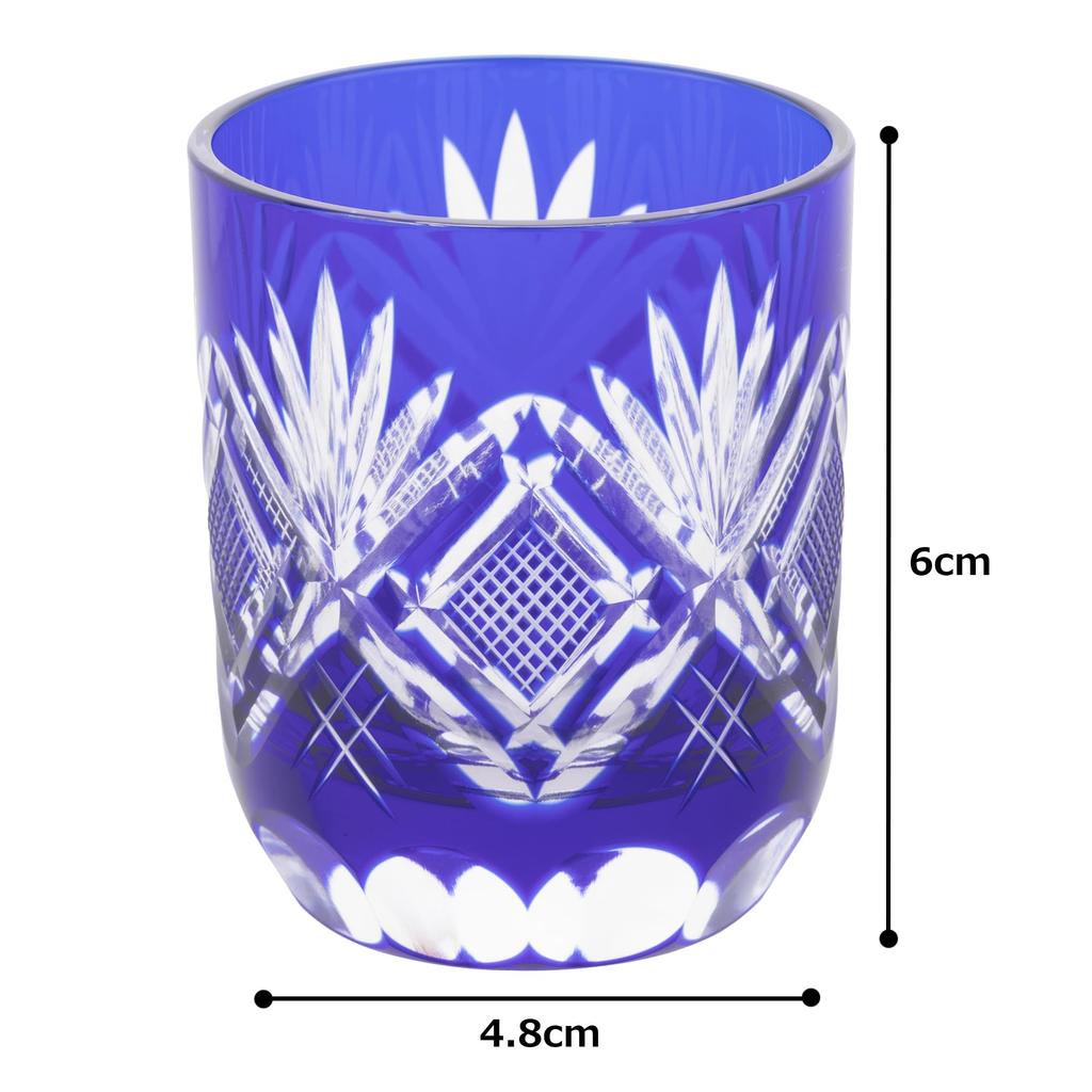 [Authentic Product] Tajima Glass "Edo Kiriko" Sake Cup (Guinomi) - Approx. 5cm Diameter X 6cm Height, Approx. 70ml Capacity, Nanako Pattern, Lapis Laz