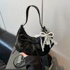 Lace Pearl Pendant Bow Shoulder Bag Large Capacity French Style Handbag PU Hobo Bag  Streetwear