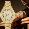 Herren Bling Uhr Vollkristall Zinklegierung Armband Täglich Wasserdicht Luxus Hip Hop Quarz Armbanduhren