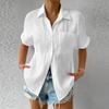 Summer Casual Solid Color Shirts Women Fashion Turn-down Collar Short Sleeves Pockets Buttons Cardigans Commute Slimming Blouses
