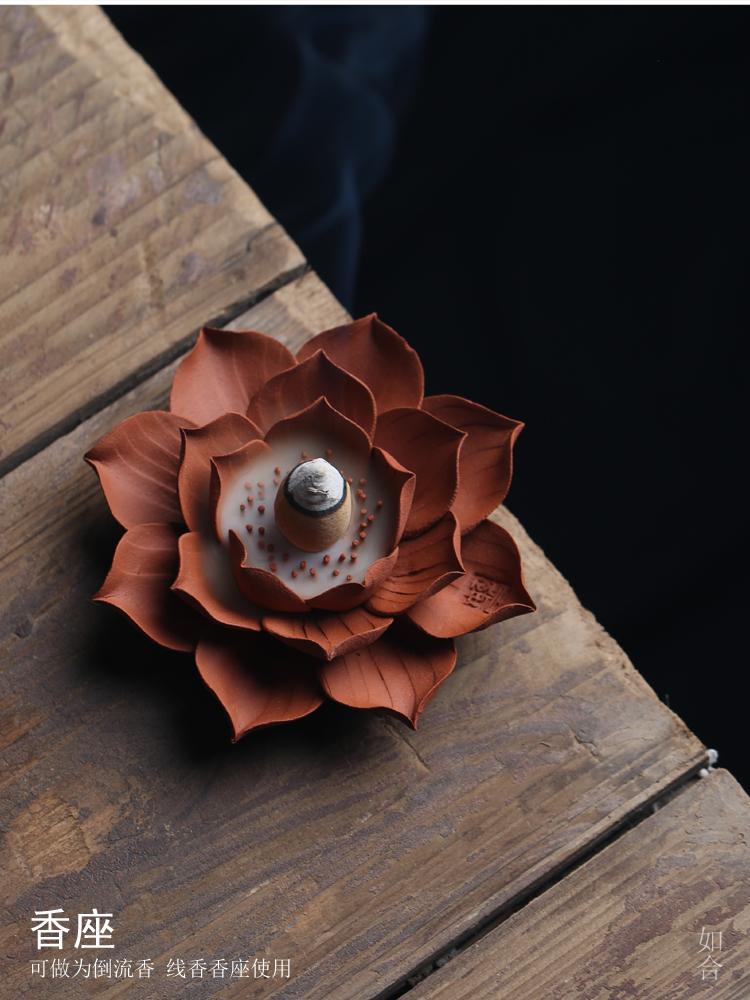 Intangible cultural heritage pure handmade vermilion flower incense holder incense burner ceramic flower ornaments