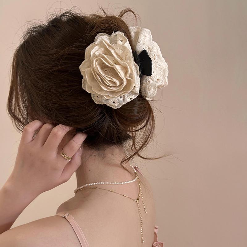 Flower Clip Rose Half-Tied Hairpin Women Headdress Big Flower Large Shark Claws