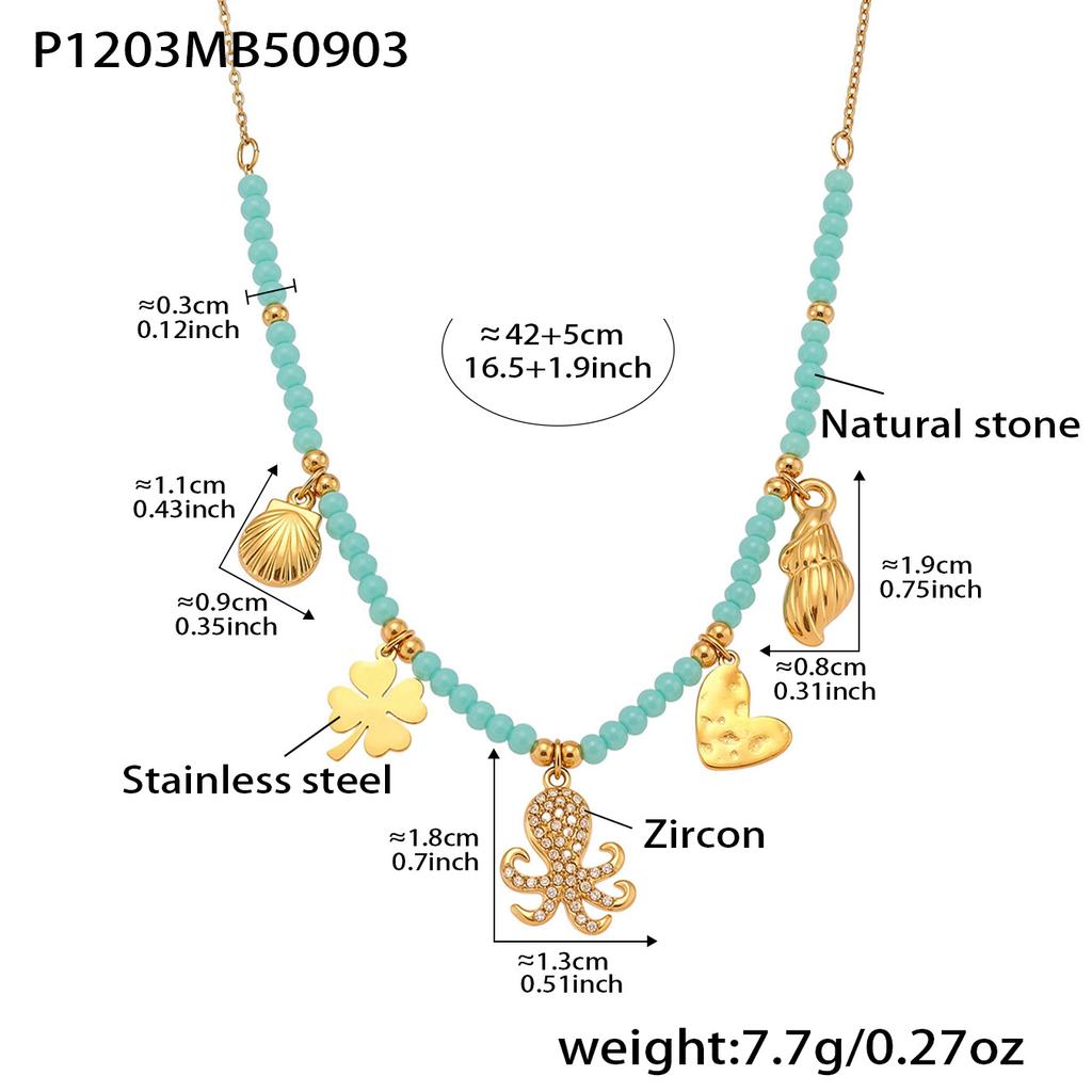 Multi Color Beaded Necklace In Stainless Steel 18k Gold Plated Chain Charm Necklaces Natural Stone Beads Necklace For Women