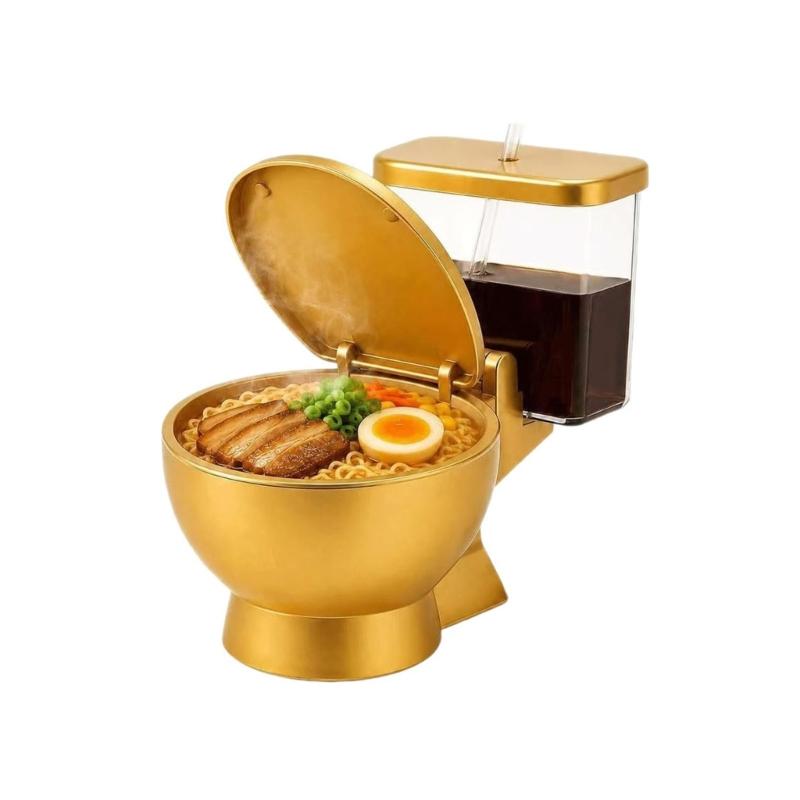 Humor Dining Bowl Set with Hinged Cover and Side Cup, Toilet Ramen Dish for Shared Snacks, Casual Suppers, and Birthday Gatherings