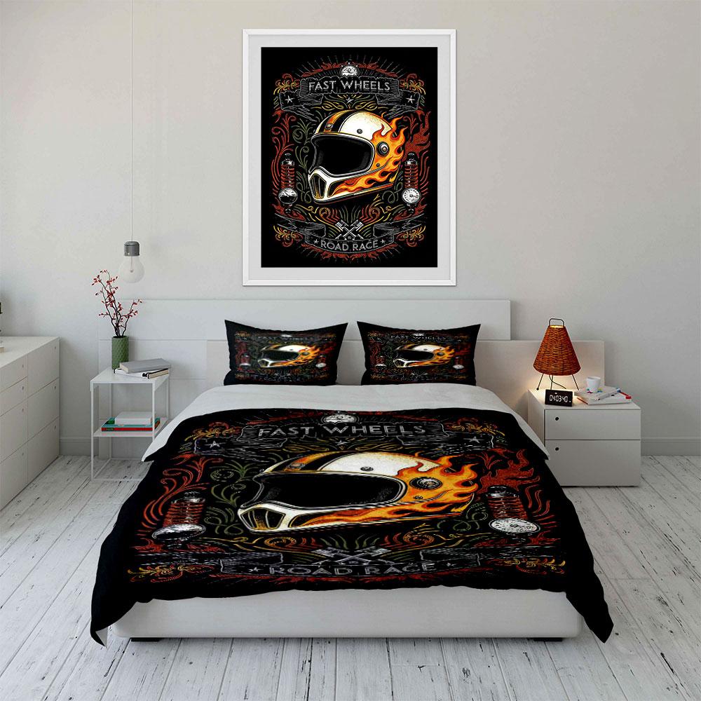 Flaming helmet, Fast Wheels. Bedding sets Duvet cover sets Duvet covers Pillowcases(1 * Duvet Cover 2 * Pillowcases without duvet insert)