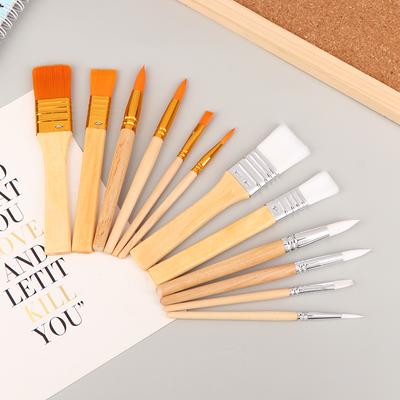6Pcs Portable Watercolor Brushes Wooden Handle Paint Brush Oil Acrylic Painting