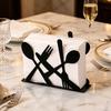 Black Cutlery Table Napkin Holder Standing Metal Fork Spoon Cutter Tissue Stand Home Kitchen Dining Table Flatware Paper Towel Dispenser Organizer