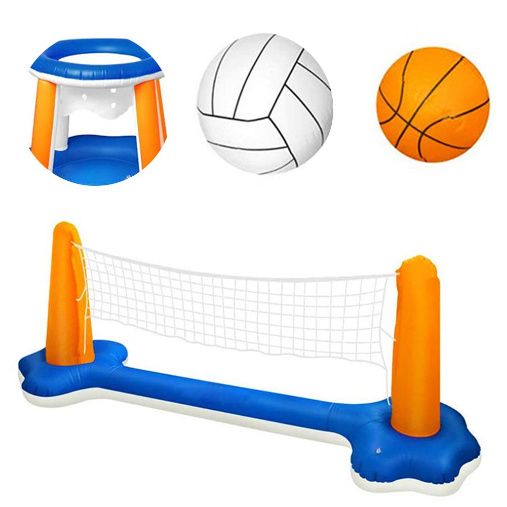 Floating Volleyball Set 2 In 1 Pool Volleyball Set & Basketball Hoop Pool Basketball and Volleyball Game for Kids Adults