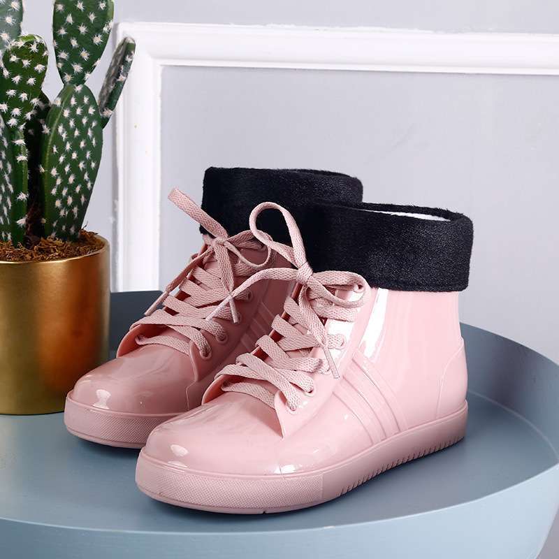 Jelly transparent non-slip fashion waterproof shoes rain shoes rain boots rubber shoes overshoes velvet cotton water boots women's short tube adult su