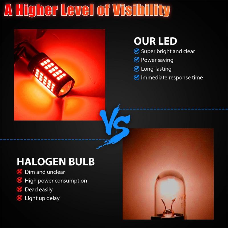 2Pcs 1157 66Led Red Strobe Flashing Blinking 2835 Smd Brake Stop Tail Parking Light Bulbs