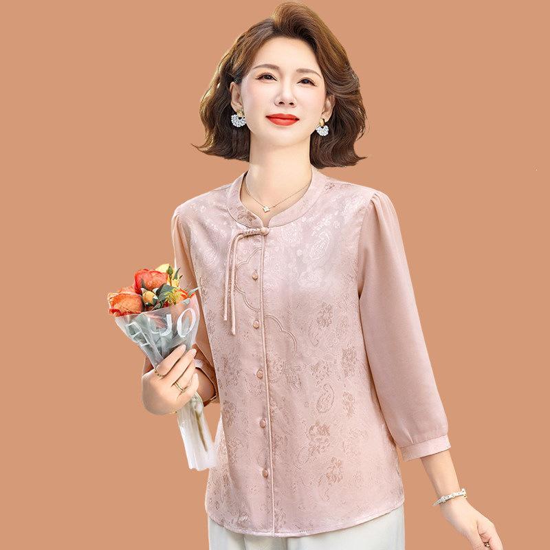 

Mom s 2026 Spring/Summer Chinese Style Chiffon Jacquard Blouse for Middle-Aged and Elderly Women 5XL (for 145-160 jin)
