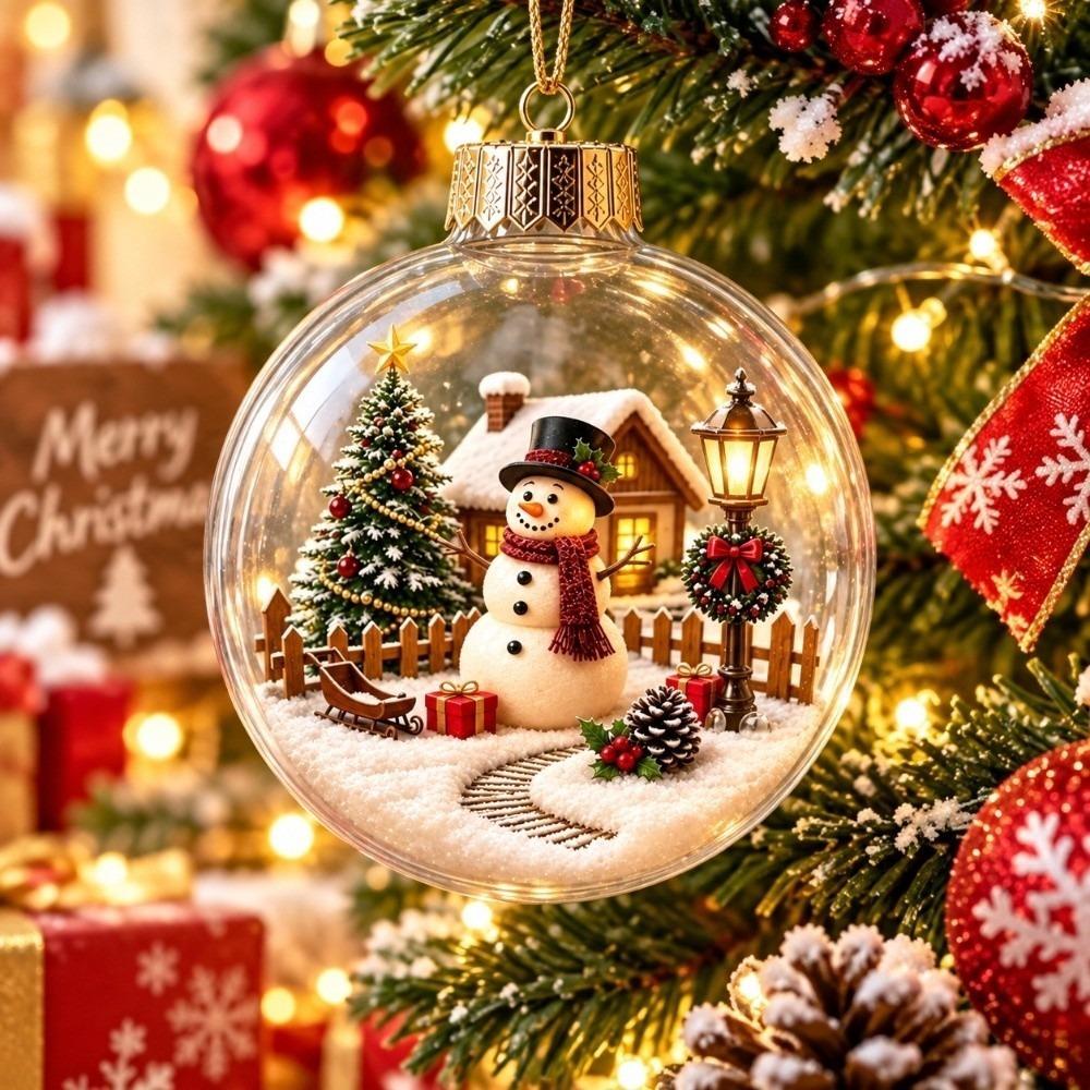 Transparent Christmas Ball Ornament Lightweight Durable Clear Sphere Bauble 2D Flat Pattern Compact Holiday Tree Decor