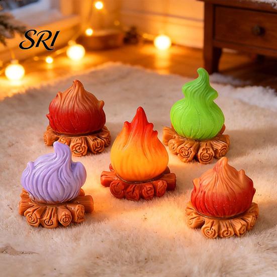 Outdoor Camping Scene Decor Micro Landscape Ornament Resin Campfire Model Miniature Figurine Desktop with Realistic Flame Texture for Dollhouse Small