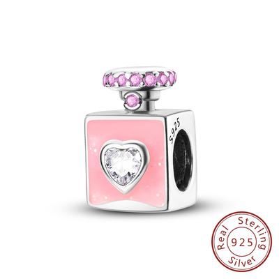 Charms Original Copper Pink Heart Perfume Bottle Beads Fit Bracelet Women Jewelry Diy Fine Gift Accessory