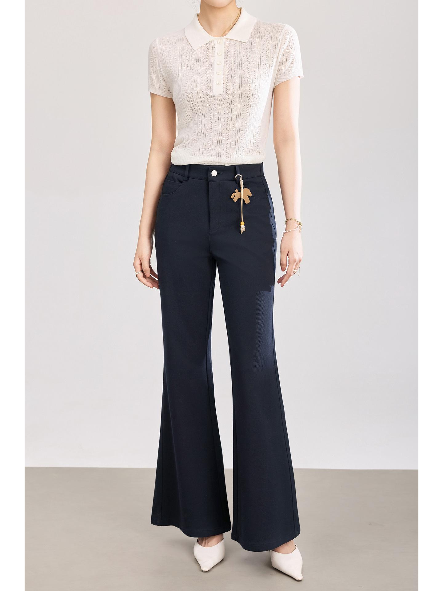 

Women s High-Quality Cotton Slimming Flared Pants with Small Horse Pendant - Spring/Summer Casual Bottoms XXL темно-синий