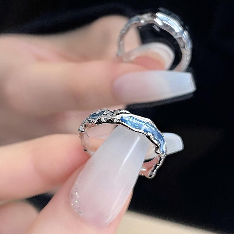 Enamel Drop Glaze Texture Love Live Ring Set Cold Wind Personality Female Niche Design Blue Ring
