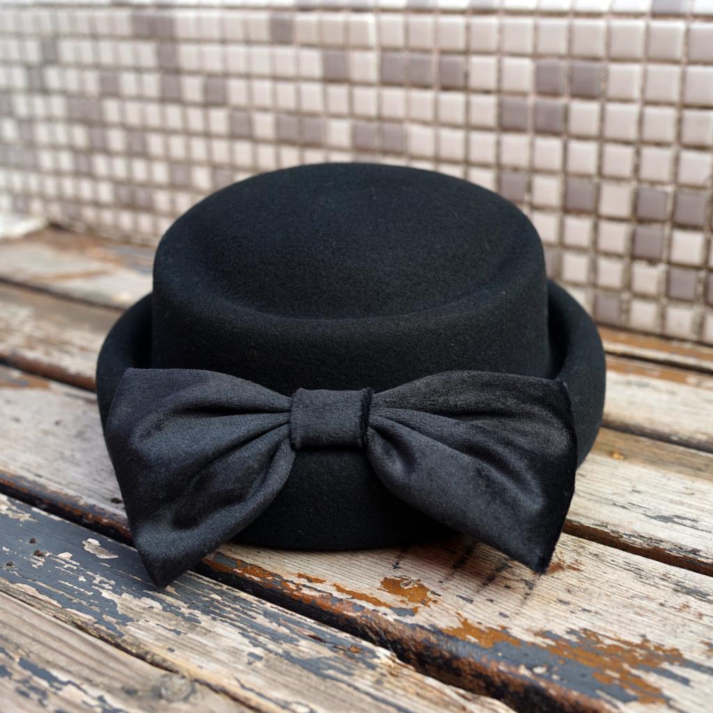 Japanese Retro Bow Curled Top Hat Women'S Autumn And Winter Wool All-Match Felt Brown Coffee Black Beret