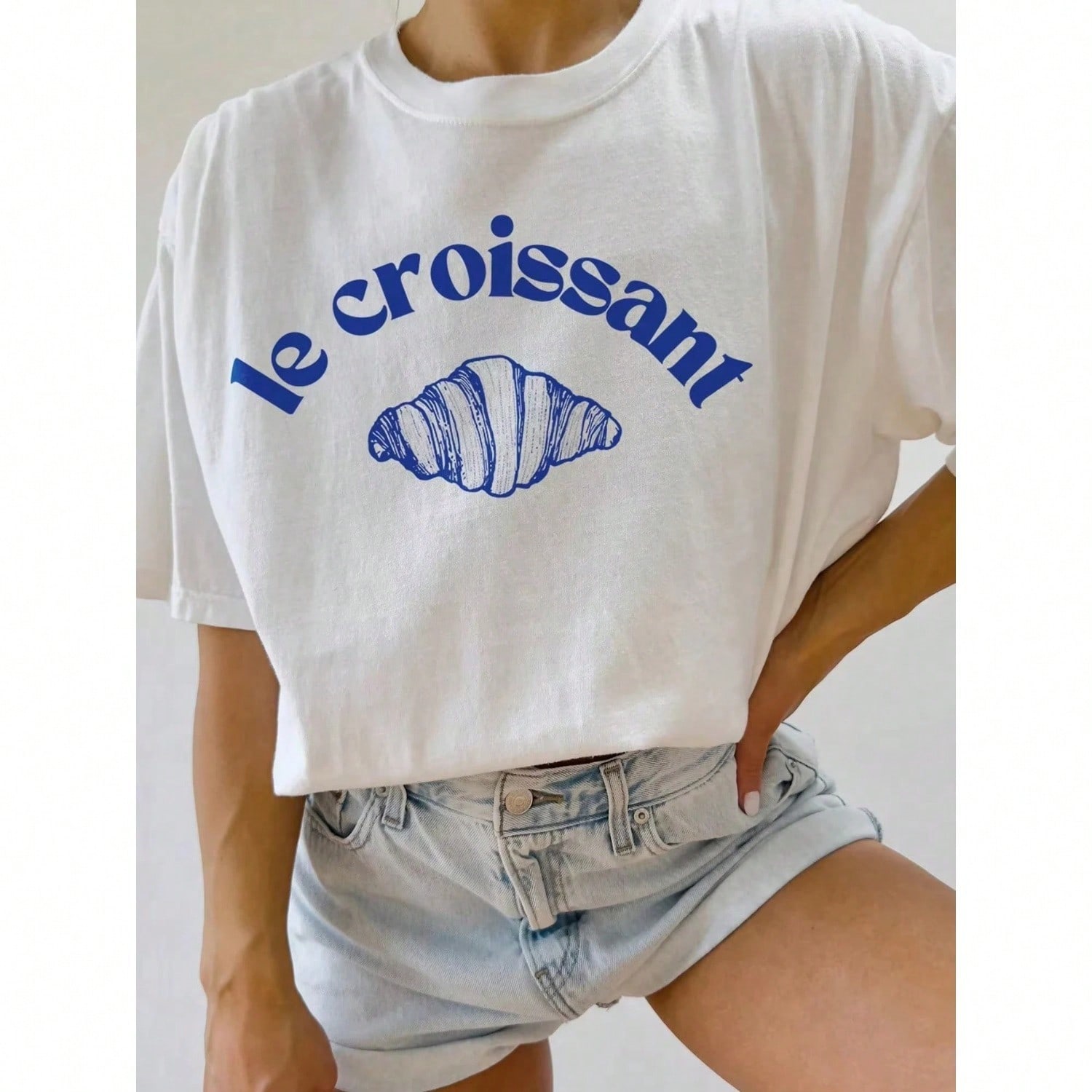 Le Croissant Croissant Graphic Round Neck Wounisex s T-Shirt Summer Spring Letters Minimalist Contrast Pattern Print Color S разноцветный