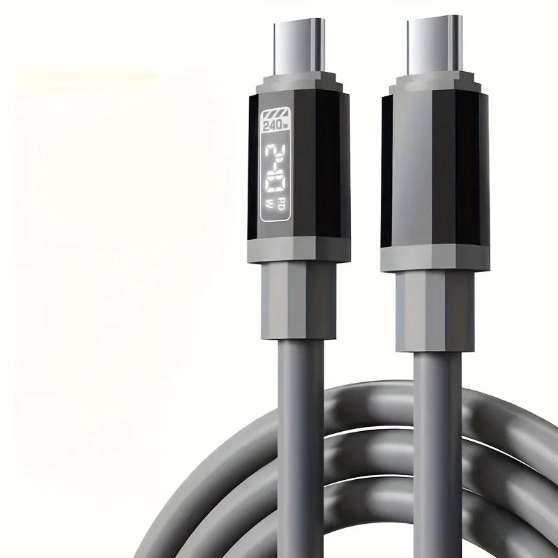 240W USB C Cable with Power Display Fast Charging Charger for IPhone 15 16 17 Samsung S24 Xiaomi Huawei Phones Type C Cord 1.5m