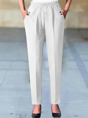 Women's Slim-Fit Tapered Pants: Elegant, Fashionable, Elastic Waist, Solid Color, Slant Pocket - Perfect for Any Occasion.