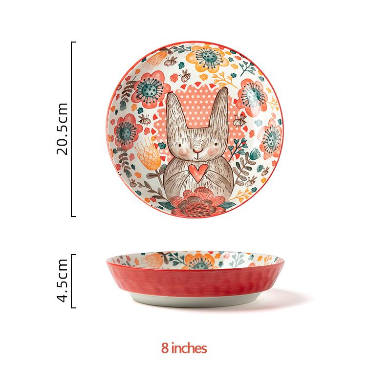1pc Hand-painted Cute Rabbit and Plate Underglaze Ceramic Household Soup Commercial Noodle Bowl Tableware