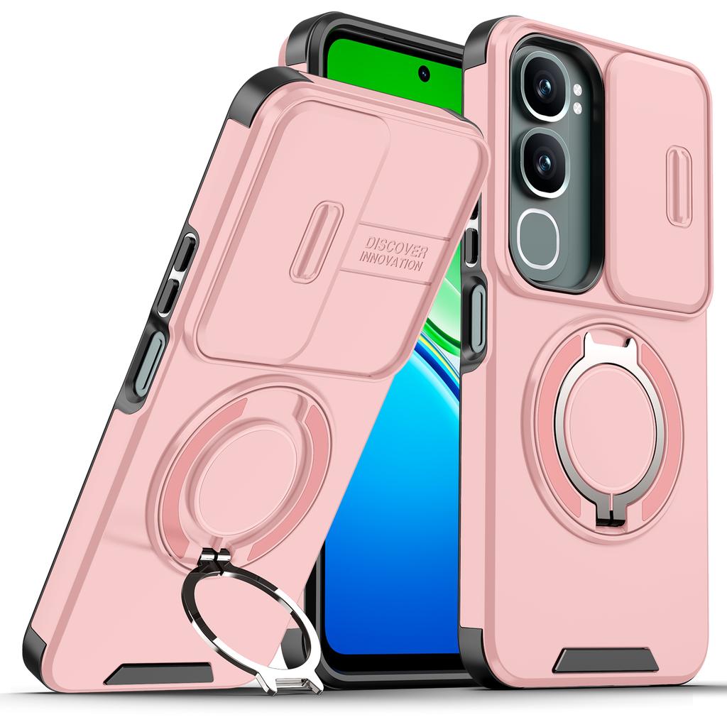 Magnetic Metal Ring Stand Armor Case For VIVO Y31 5G Y21d Slide Push Window Lens Protection TPU Frame Hard Plastic Phone Cover