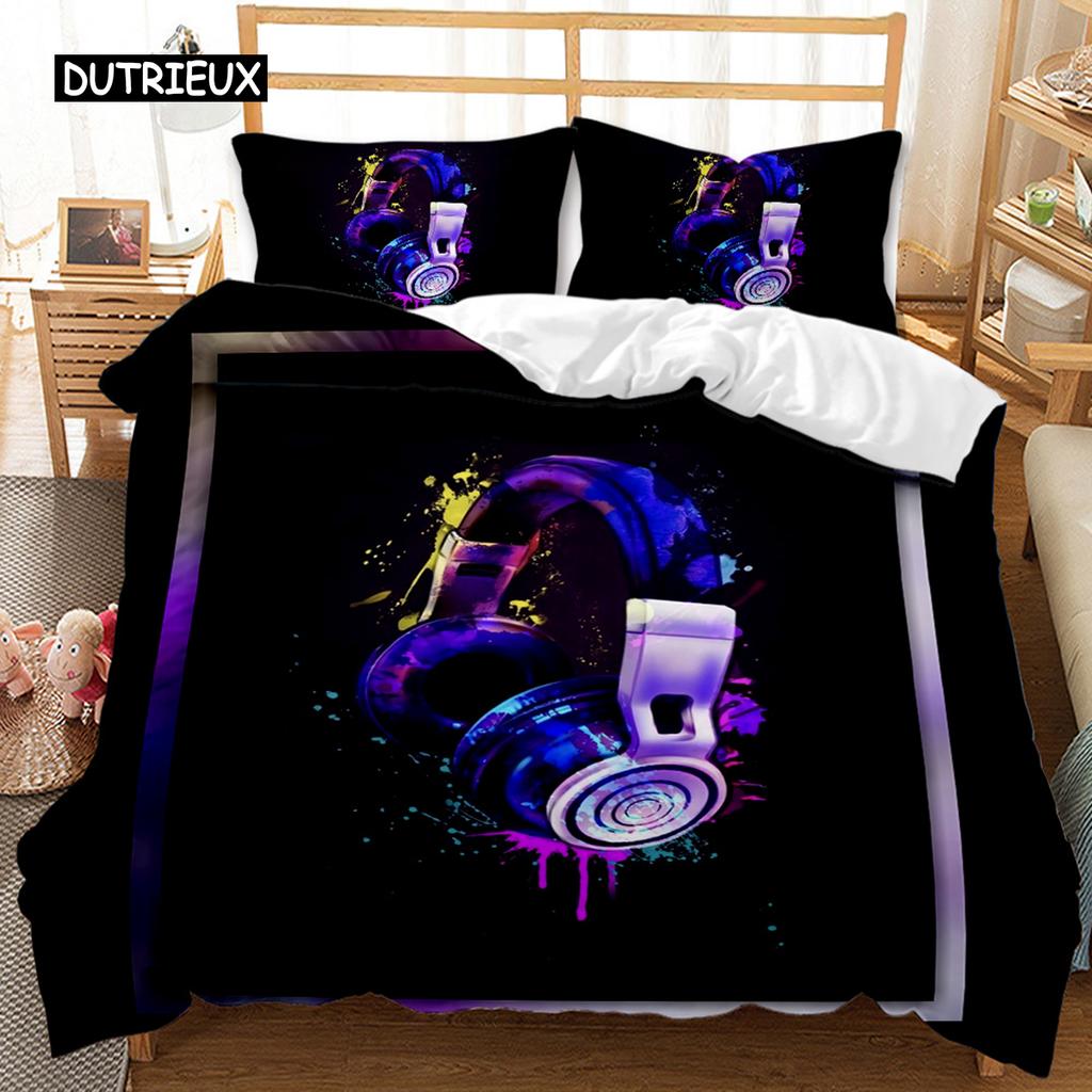 Music Comforter Cover Collection Cool Colorful Headset Bed Cover Collection Kids Boys Girls Bed Cover Collection Music Queen Dimension King Size Size