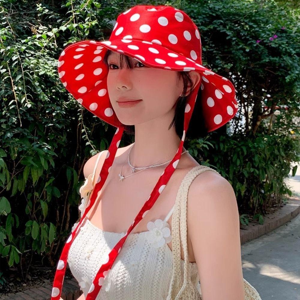 Polka Dot Ribbon Summer Sun Hat Lace Bucket Hat Fashion Sunshade Hat  Girl