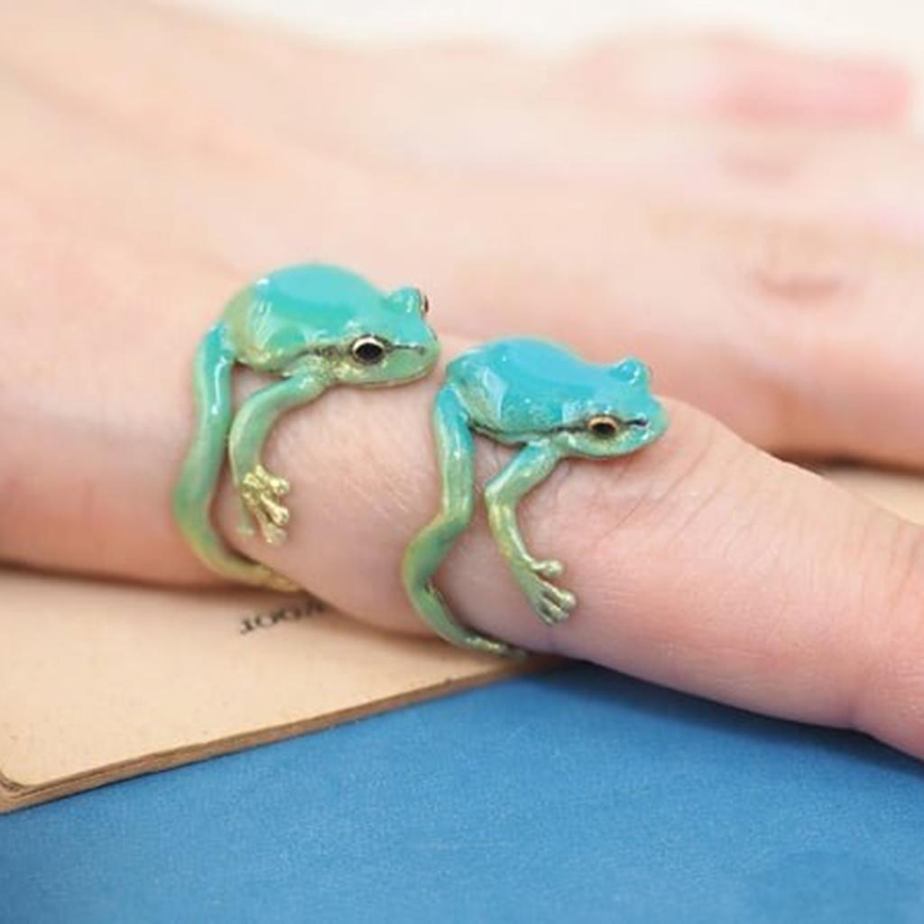 Exquisite Green Enamel Frog Open Ring For Women Cute Animal Lovely Party Adjustable Finger Jewelry Men Accessories Gifts N856