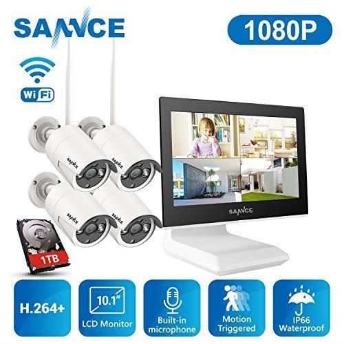Kit de caméra de surveillance - SANNCE - 4 caméras 1080P - Écran 10,1 pouces - Vision nocturne - WiFi NVR