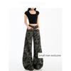 American Camouflage Wide Leg Denim Women 2025 Summer New High Waist Loose and Slimming Drooping Straight Mop Pants
