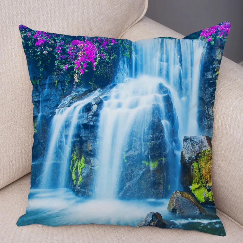 Waterfall Printed Pillow Case for Home Sofa Children Room Decor Beautiful Scenery Pillowcase Soft Plush Cushion Cover 45x45cm