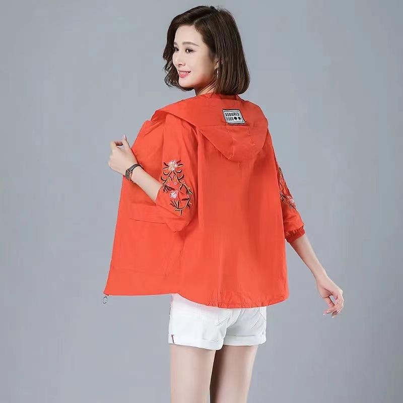 Loose Plus Embroidered Sun Protection Clothing, Short Jacket, Sun Protection Clothing, Embroidered Outerwear, UV Resistant Clothing