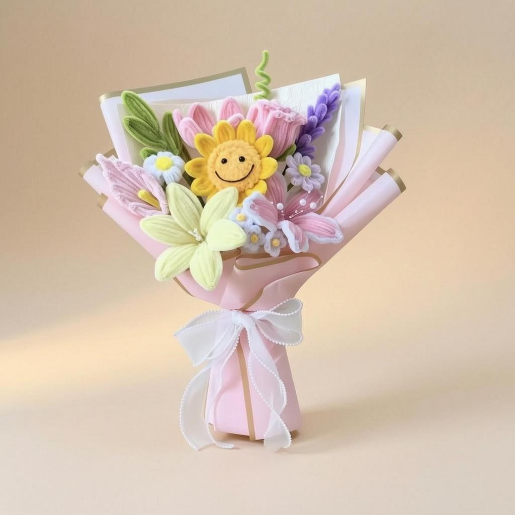 Chenille Flower Bouquet Ready to Gift Decor Pastel for Desk, Classroom, Teachers