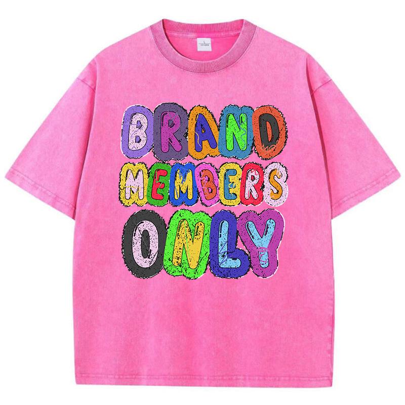 Women Washed T-Shirts Brand Members Only Letter Printed Tops Cotton Distressed Crewneck Oversize Tees Vintage Clothes