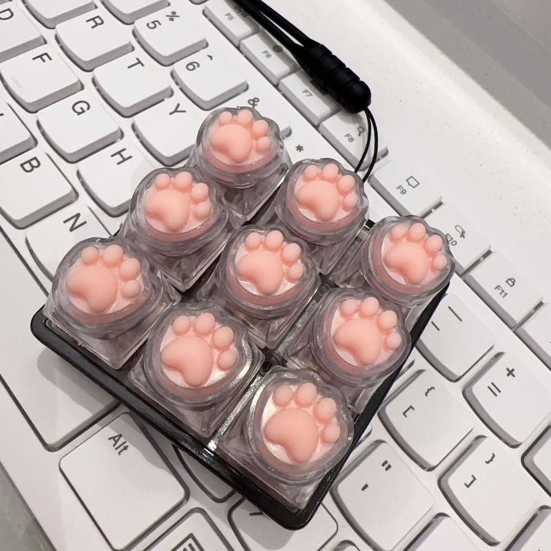 1Pcs Silicone Cat Paw 9 Keys Keyboard Keycaps Keychain Without Light  Toy Anti-Anxiety Point Keycaps Stress Relief Toy